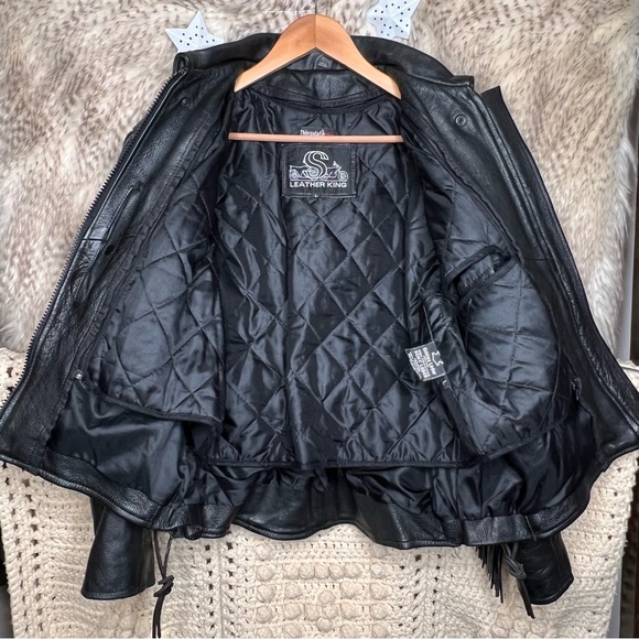 Vintage Black Leather Rose Motorcycle Jacket - Picture 5 of 7